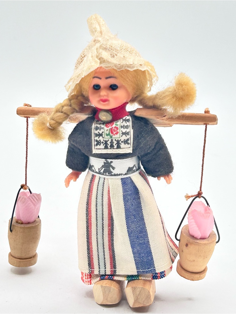 Vintage Dutch Holland Doll Girl Figurine Wooden Clogs 5.5"